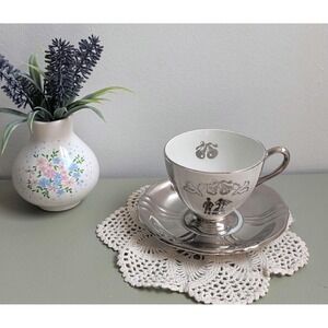 Vintage Royal Winton Grimwades "Our Wedding" Teacup & Saucer – Silver Lustre